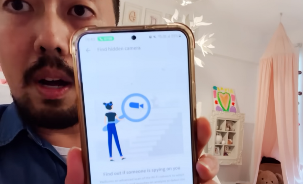 Man showing app to find hidden cameras