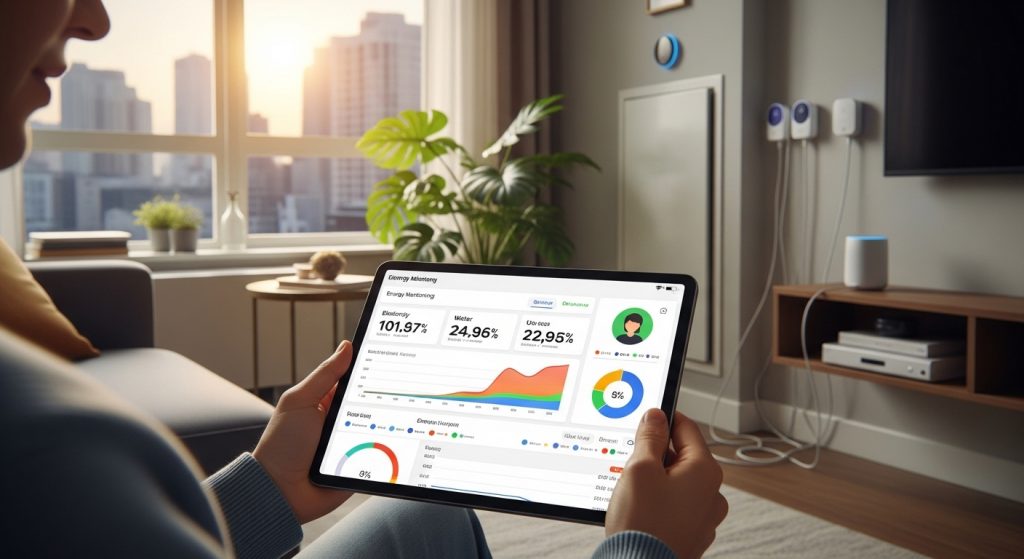 Person reviewing home utility data on a tablet