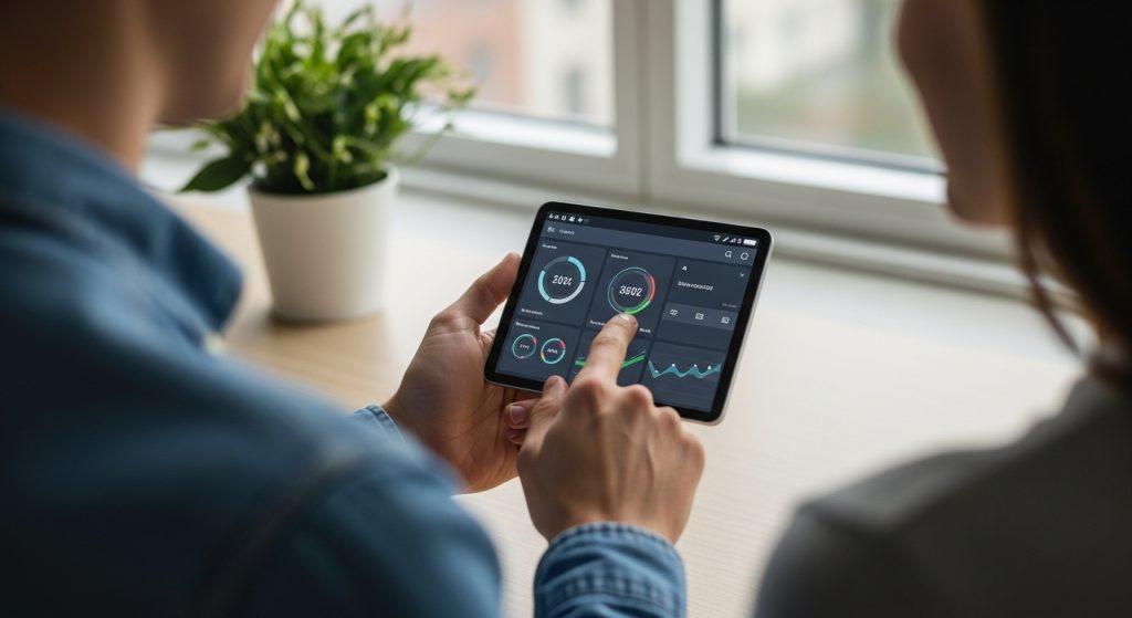 Tablet showing energy graphs.